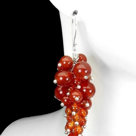 Unheated Round Carnelian 8mm 14K White Gold Plate 925 Sterling Silver E… - Picture 3 of 3